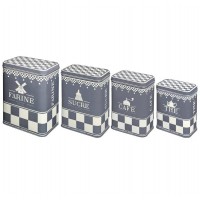 Set de 4 Boîtes gigognes métal déco Damier Gris Comptoir de Famille