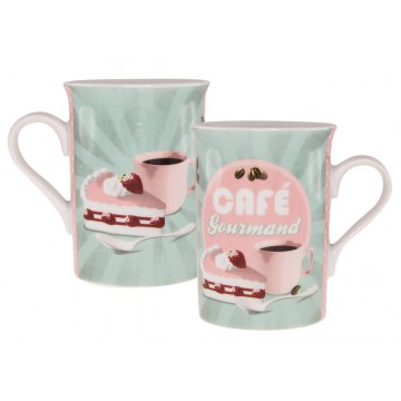 Mug CAFÉ GOURMAND rose turquoise ambiance bar américain vintage