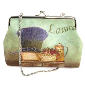 Pochette avec chainette Provence LAVANDE ROMARIN fermeture à clapet 