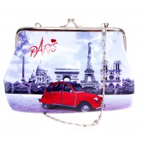 Pochette avec chainette Paris 2CV (deux chevaux) déco rétro fermeture à clapet 