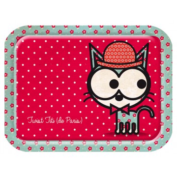 Petit plateau Chat Twist Paris fuchsia et turquoise déco Seventies Vintage