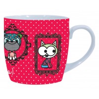 Mug chien et chat Twist fond rouge déco Seventies Vintage