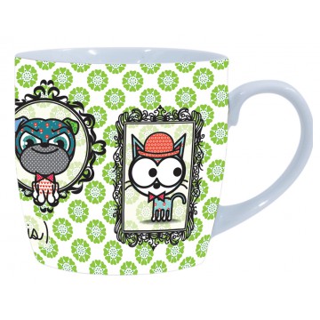 Mug chien et chat Twist fond vert déco Seventies Vintage