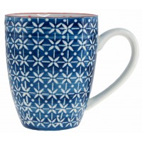 Mug artisanal bleu foncé losanges blancs peint à la main relief 