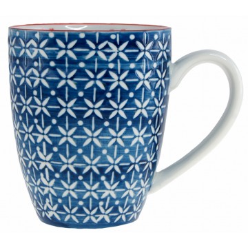 Mug artisanal bleu foncé losanges blancs peint à la main relief 