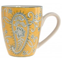 Mug artisanal peint à la main jaune motifs arabesques relief