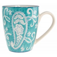Mug artisanal peint à la main bleu turquoise motifs arabesques relief