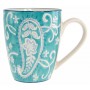 Mug artisanal peint à la main bleu turquoise motifs arabesques relief