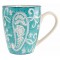 Mug artisanal peint à la main bleu turquoise motifs arabesques relief