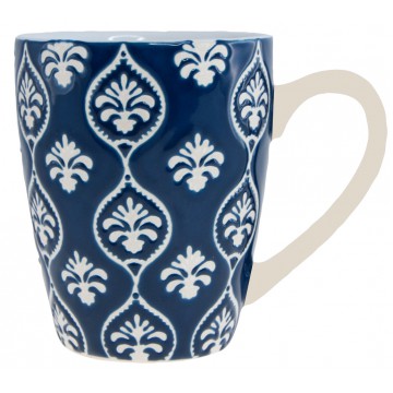 Mug artisanal bleu foncé peint à la main motif cachemire relief 