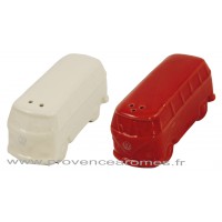 Salière Poivrière combi Volkswagen en céramique rouge et blanc Brisa rétro vintage