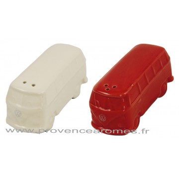 Salière Poivrière combi Volkswagen en céramique rouge et blanc Brisa rétro vintage 