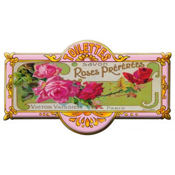 Plaque de porte métal Toilettes SAVON ROSES PRÉFÉRÉES déco publicité rétro vintage