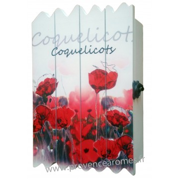 Boîte à clés en bois 6 crochets Coquelicots