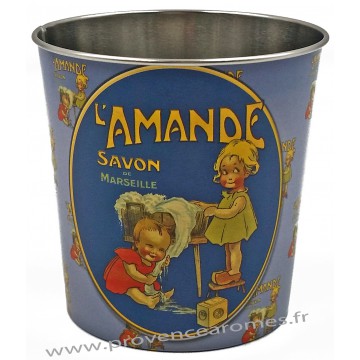 Pot métal à crayons ou maquillage L'AMANDE Savon de Marseille déco publicité rétro vintage