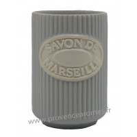 Pot gris céramique médaillon relief SAVON DE MARSEILLE