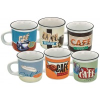 6 tasses à café céramique façon émail Le CAFÉ dans TOUS SES ÉTATS Natives déco rétro vintage
