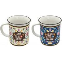 2 mugs céramique façon émail FOLKLO Natives déco rétro vintage