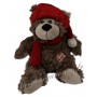Peluche ours brun avec son bonnet et son écharpe rouge