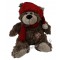 Peluche ours brun avec son bonnet et son écharpe rouge