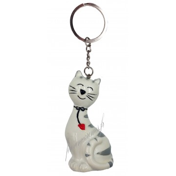 Porte clés en forme de chat blanc et gris