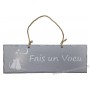Plaque en bois "Fais un vœu " déco Chat sur fond gris clair