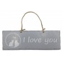 Plaque en bois " I Love You " déco Chat sur fond gris clair
