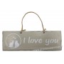 Plaque en bois " I Love You " déco Chat sur fond beige clair
