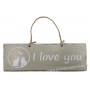 Plaque en bois " I Love You " déco Chat sur fond beige clair