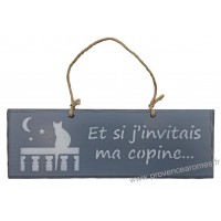 Plaque en bois " Et si j'invitais ma copine... " déco Chat sur fond Anthracite