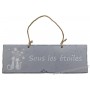 Plaque en bois " Sous les étoiles " déco Chat sur fond gris clair