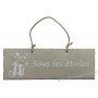 Plaque en bois " Sous les étoiles " déco Chat sur fond beige clair