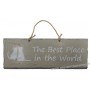 Plaque en bois "The best place in the world " déco Chat sur fond beige clair