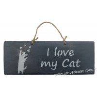Plaque en bois " I Love my Cat " déco Chat fond Anthracite