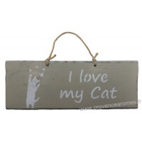 Plaque en bois " I Love my Cat " déco Chat fond beige clair