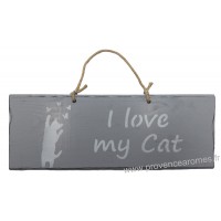 Plaque en bois " I Love my Cat " déco Chat fond gris clair