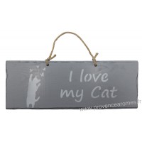 Plaque en bois "I Love my Cat" déco Chat fond gris clair