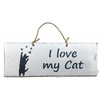 Plaque en bois " I Love my Cat " déco Chat fond blanc