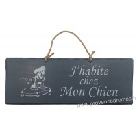 Plaque en bois "J'habite chez mon chien" déco Chien fond Anthracite