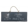 Plaque en bois " J'habite chez mon chien " déco Chien fond Anthracite