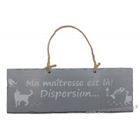 Plaque en bois "Ma maîtresse est là! Dispersion..." déco Chat fond gris clair