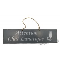 Plaque en bois "Attention Chat Lunatique" déco Chat fond Anthracite