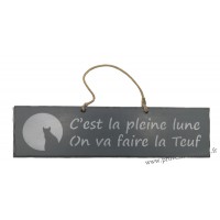 Plaque en bois " C'est pleine lune on va faire la teuf " déco Chat fond Anthracite