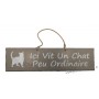 Plaque en bois " Ici vit un chat peu ordinaire " déco Chat fond Taupe