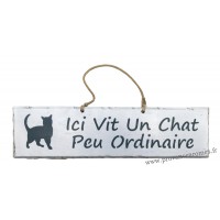 Plaque en bois "Ici vit un chat peu ordinaire" déco Chat fond Blanc