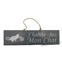 Plaque en bois "J'habite chez mon chat" déco Chat fond Anthracite