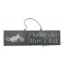 Plaque en bois " J'habite chez mon chat " déco Chat boule de laine fond Anthracite