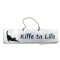 Plaque en bois "Kiffe ta life" déco Chat fond Blanc