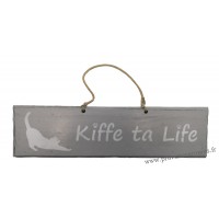 Plaque en bois " Kiffe ta life " déco Chat fond gris clair
