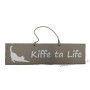 Plaque en bois "Kiffe ta life" déco Chat fond Taupe